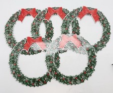 Vintage Set of 5 Die Cut Paper Christmas Wreaths 8 Decorations