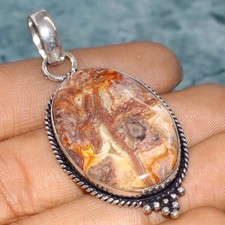 925 Silver Plated Pretty Mexican Laguna Lace Pendant Gemstone 2.2" GW
