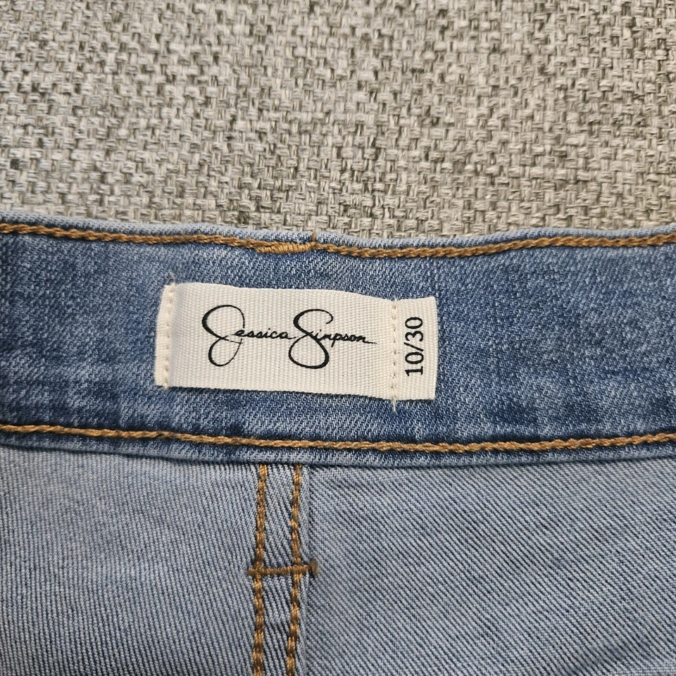 Pantalones de mezclilla para mujer Jessica Simpson Sunshine Darted Barrel Leg talla 10 azul lavado claro Foto 4 de 4