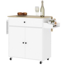 HOMCOM Kitchen Island with Drop Leaf, Rolling Kitchen Storage Trolley, White