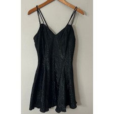Victoria's Secret Slip Dress Womens M Black Gold Label Floral Damask Satin VTG
