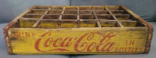 Vintage Coca-Cola Yellow Wood Crate 24 Bottle- Original-