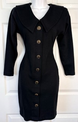 90s EXPRESS Compagnie Int Ponte Knit Long Sleeve Button Down Midi Dress XS