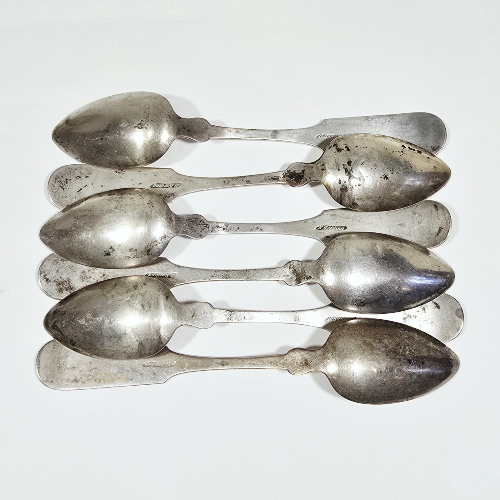 Set of (6) Antique NEWELL N HARDING & Co .900 Coin Silver Spoon (90%) Silverware