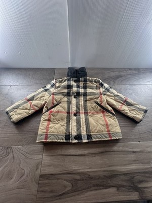 BURBERRY QUILTED NOVA CHECK PUFFER JACKET 12M BEIGE BLACK BUTTON UP (1)
