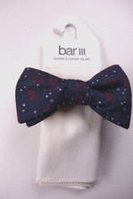 BAR III Navy Blue Floral Bow Tie  White Pocket Square NEW