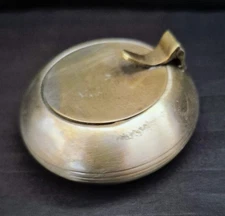 Vintage Silver Plate Flip Top Pocket Travel Tobacco Ashtray Ribbed 2.5”