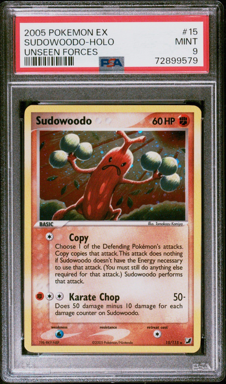 2005 POKEMON EX UNSEEN FORCES #15 SUDOWOODO-HOLO UNSEEN FORCES PSA 9