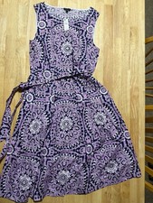 Talbots Women’s Size 10 Purple Medallion Print Cotton Belted Dress NWT