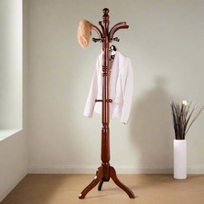 Tall Vintage Wooden Coat Stand with 13 Hooks | Solid Wood Freestanding Hall Tree