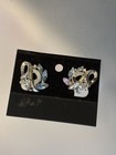 Trifari Design Pat Pend light blue rhinestone clip earrings — photo 5