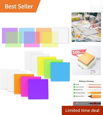 Clear Sticky Notes Set - 500 Pcs 3x3 Inch Waterproof Memo Pads in 7 Colors