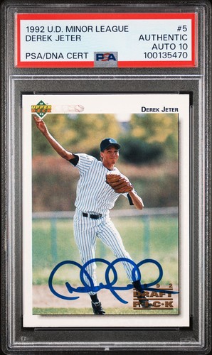 1992 UPPER DECK DEREK JETER #5 ROOKIE AUTO SIGNED PSA AUTO 10 YANKEES EARLY AUTO