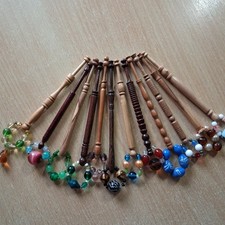 12 x Vintage Koronka Bobby DREWNO ładnie toczone piękne szklane spangle #A34