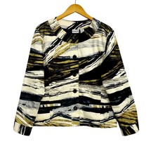 Chico's Women's Blazer Size 2 US 12 Large Black Artsy Button Up Jacket Career