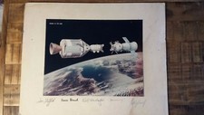 1973 Illustration by R. Bruneau/Apollo-Soyuz Docking/Signed in 1975/5 Astronauts