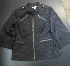 Caché Luxe Women’s Jacket Size M Black Embossed Zipper Pockets Vintage