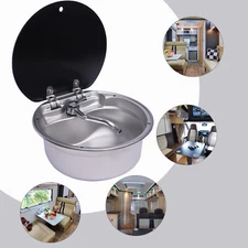Stainless Steel RV Caravan Camper Sink Hand Wash Round Basin With Lid+Faucet