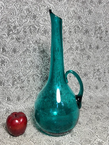 Mid Century 1951 Blenko SEA GREEN Glass Bottle Chianti Wine Jug Anderson 968 MCM