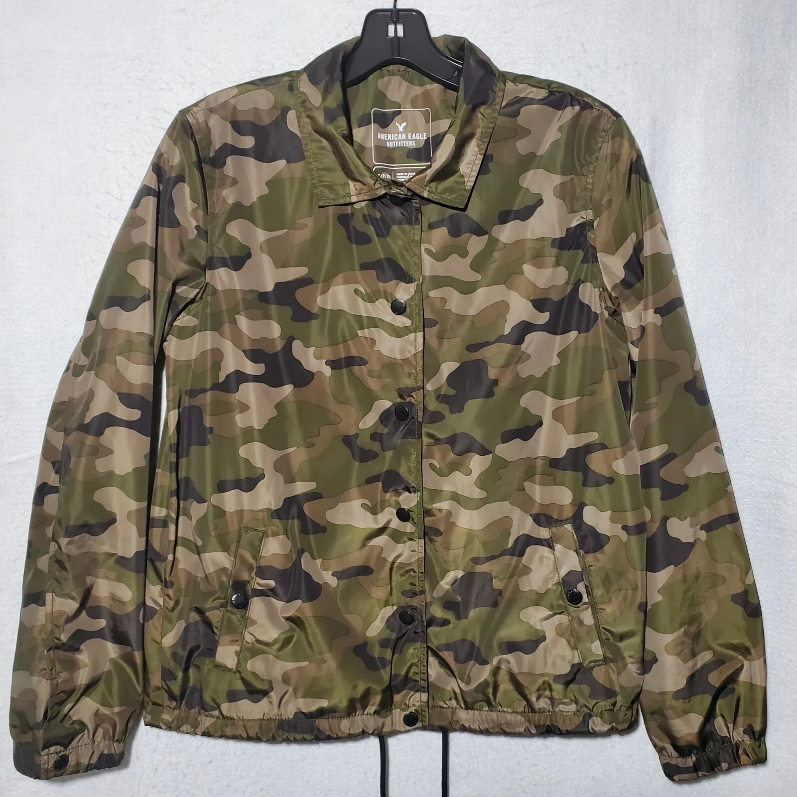 American Eagle Jacket Women's Small Green Camouflage Long Sleeve Windbreaker