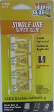 THE ORIGINAL SUPER GLUE SINGLE USE 4 MINI Tubes 0.01 oz Total 0.04 oz (2 g)