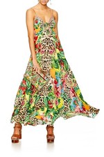 CAMILLA FRANKS COOL CAT Tie Front Maxi Dress Gown Silk Size S Boho Floral