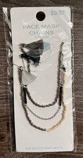 NIP Face Mask Chains 3 Pack Silver Black Beaded Tassel Facial Covering New