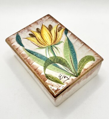 Vintage 1950's Raymor ceramic lotus dresser trinket box rare color
