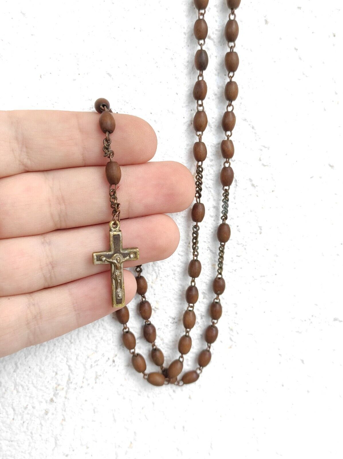 Rosary Antique Beads Wood Brown 1800 icon Mary Rosaries Christianity