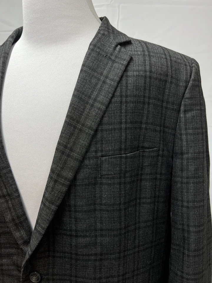 Jaqueta Blazer Masculina Haggar Classic Fit Cinza Carvão Janela Xadrez Preta 50L - Imagem 2 de 4