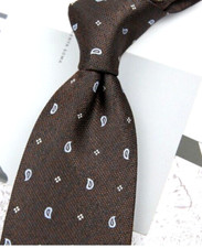 New Classic Polka Dot Brown White JACQUARD WOVEN 100 Silk Men's Necktie Tie