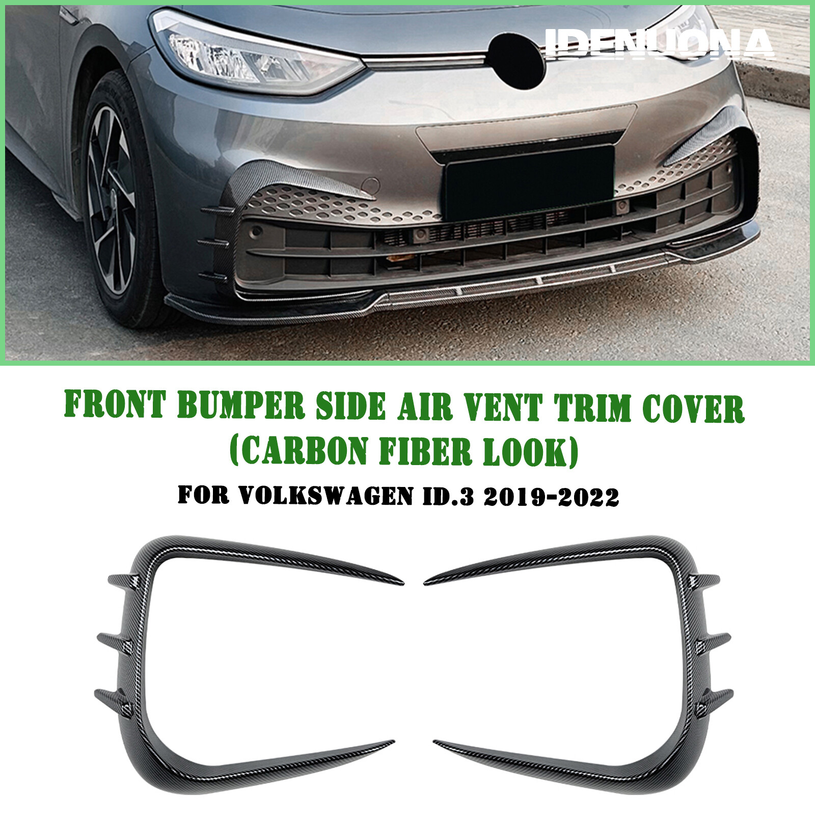 Front Bumper Side Air Vent Trim Decor Molding For VW ID.3 2019-2022 Black