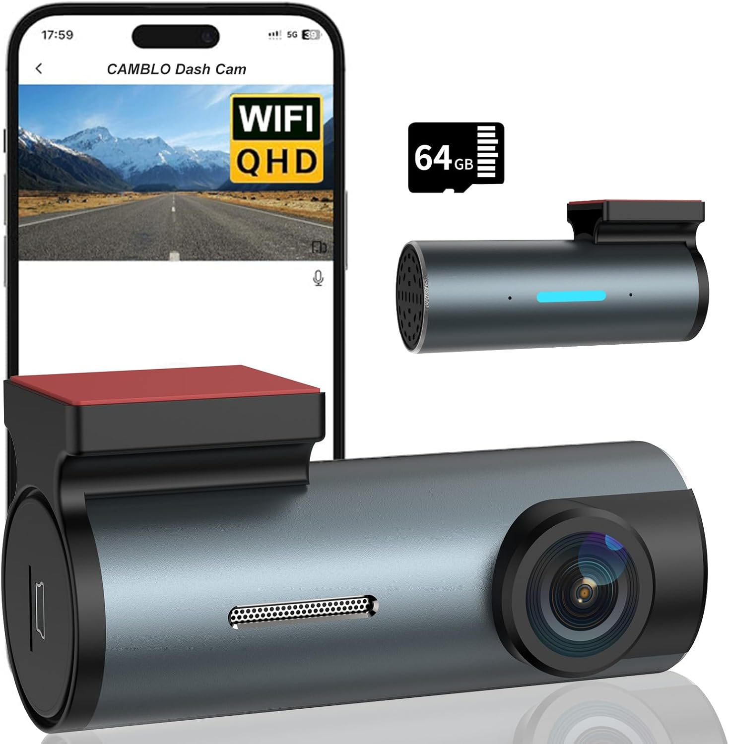 Front FHD 1080P Mini Dash Cam for Cars with 64GB Card Included