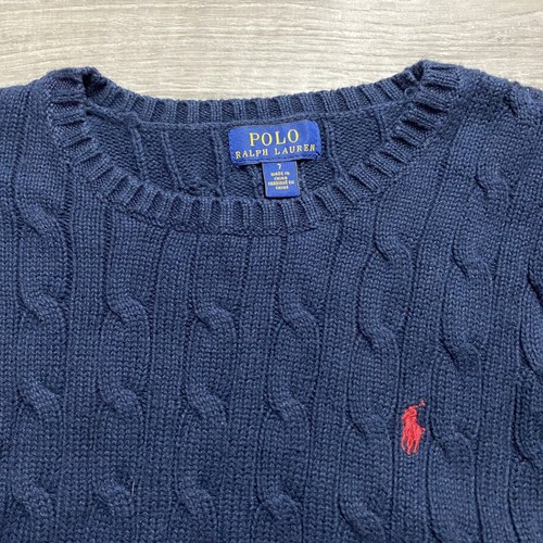 Polo Ralph Lauren Boys Navy Blue Cable Knit Pullover Sweater Size 7 Preppy🔥 - Picture 2 of 6