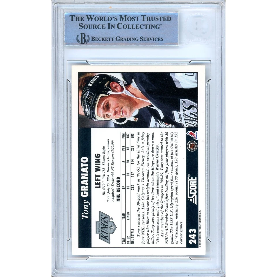 Tony Granato Signed 1992-93 Score #243 Card AUTO Beckett Slabbed LA Kings - Image 3 of 4