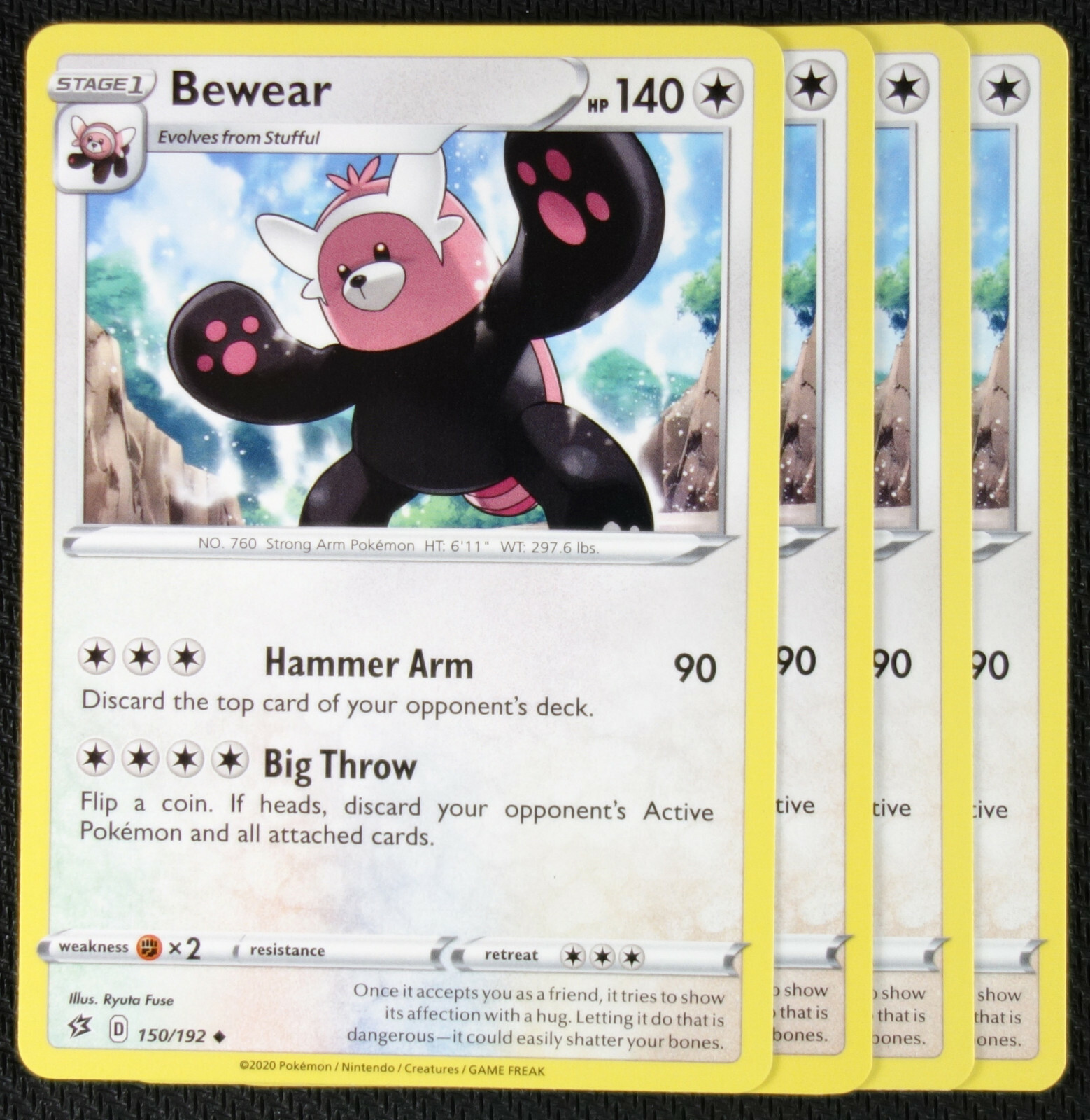 Pokemon Cards 4x Bewear 150/192 Playset Rebel Clash NM/M