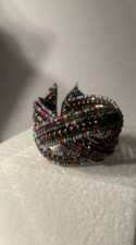 Multi-color multi-strand seed beaded cuff bracelet