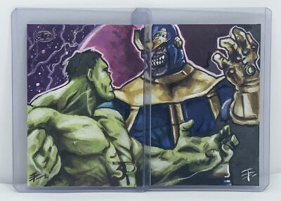 Marvel 3d Sketch Cards 1/1    2 Puzzle Sketch Thanos Vs Hulk  Tim Proctor