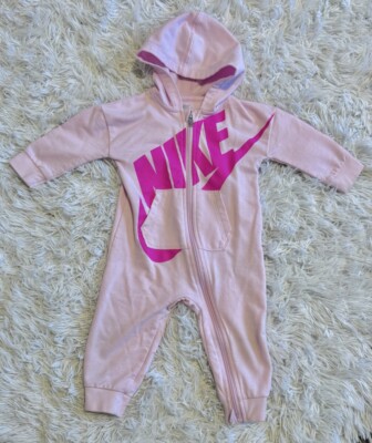 Nike Toddler Girl 12M Cotton-Blend One Piece Hooded Coverall Pink