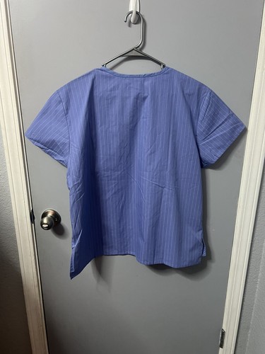 Dickies Men's V-Neck Blue Pin-Striped Scrub Top, Large 22”Across Chest. NWT. - Picture 2 of 5