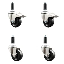 3 Inch 316SS Soft Rubber Swivel 1 Inch Stem Caster Set 2 Lock Brake SCC