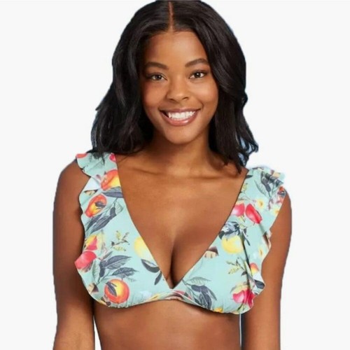 Neu mit Etikett Kona Sol BRALETTE-BIKINI-OBERTEIL WEICHES RÜSCHEN TROPISCHES FRÜCHTEDRUCK XL (16-18) - Bild 1 von 8