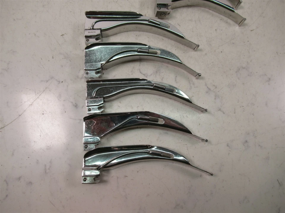 Lote de 15 hojas de laringoscopio Rusch Macintosh Mac 2,3 y 4 fibra óptica inoxidable Foto 3 de 4