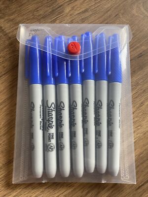 Sharpie Original Fine Point dunkelblaue Permanentmarker, 7 STIFTE + TASCHE, BRANDNEU