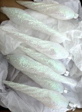 LOT of 7 Vtg Blown Glass Icicles White Iridescent Glitter Teardrop ORNAMENT Xmas