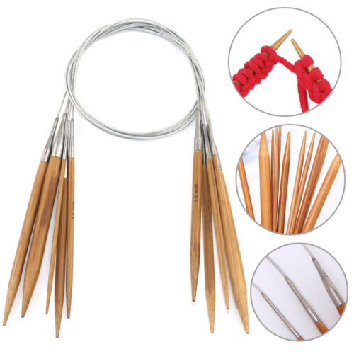 3-12mm Circular Knitting Needles Bamboo Handle Stainless Steel Crochet Hook 80cm - Photo 1/23