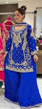 Ethnic Wear Heavy Chinnon Silk Blue Top Palazzo With Dupatta For Women And Girls
