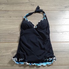 Profile by Gottex Ruffle Lettuce Hem Side Ruching Halter Tankini Swim Top Black