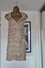 🔥SALE🔥Adrianna Papell Party Wedding Guest Dress Tafetta Tiered Gold Size 4