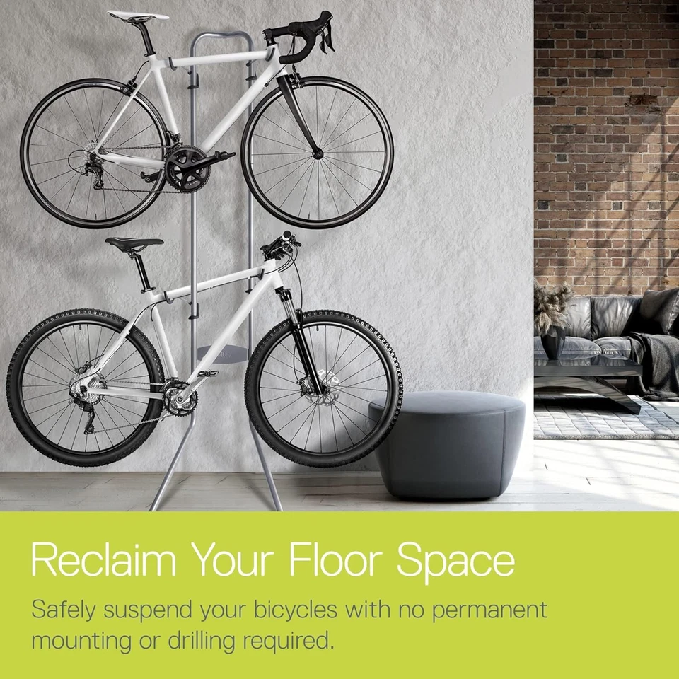 Стойка для хранения 2 велосипедов - гравитационная полностью регулируемая велосипедная стойка гараж - до 80 фунтов - Изображение 2 из 4